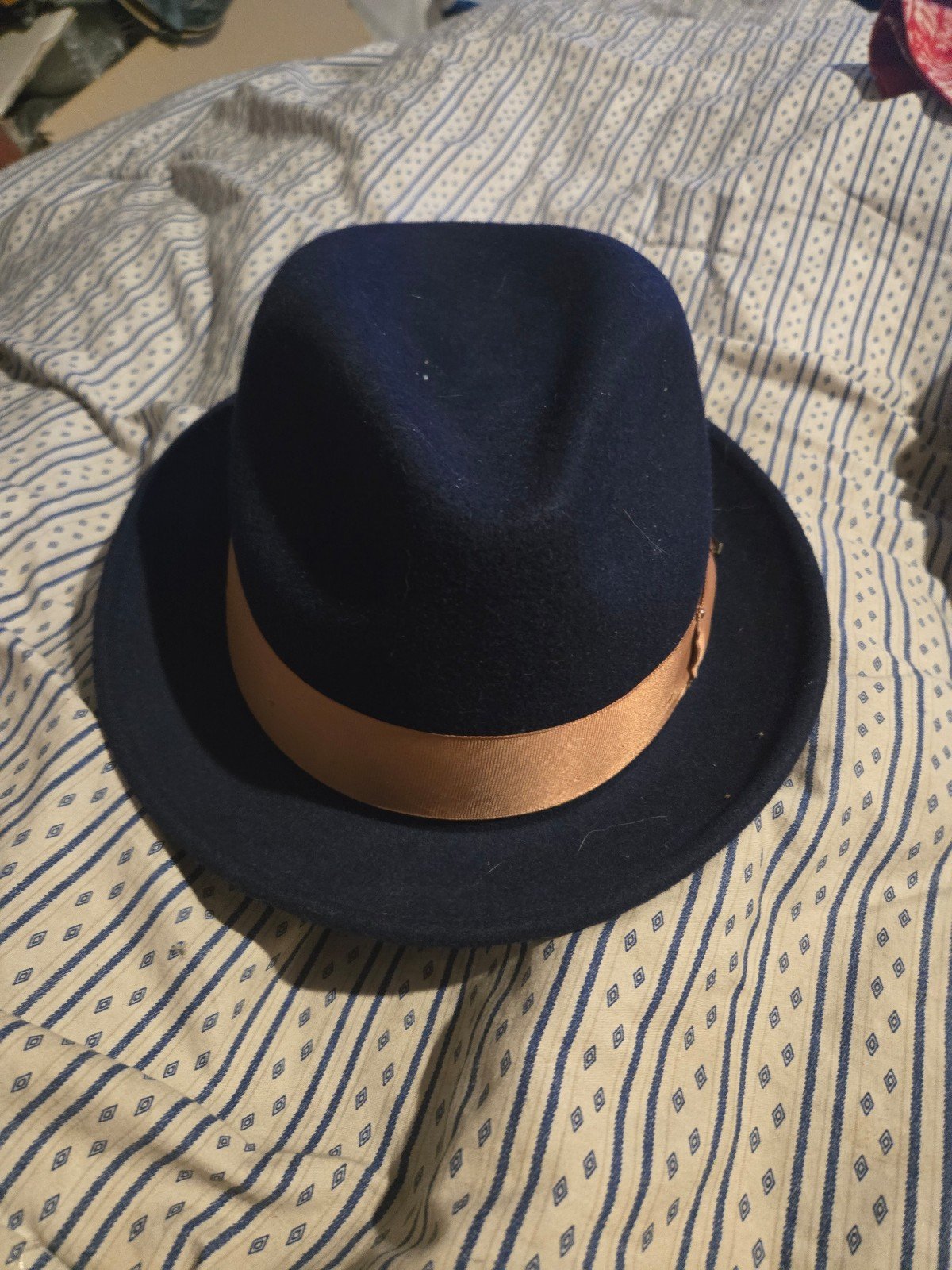 Steven Land navy blue fedora hat 7 5/8