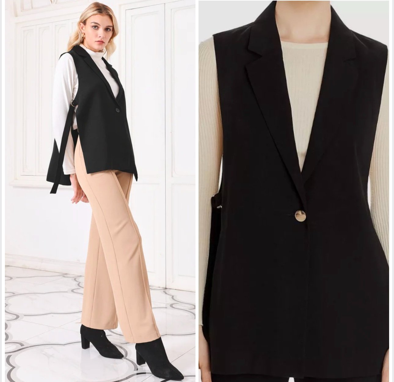 T Tahari NWT! Black One Button Adjustable Waist Suit Vest Jacket Size XL