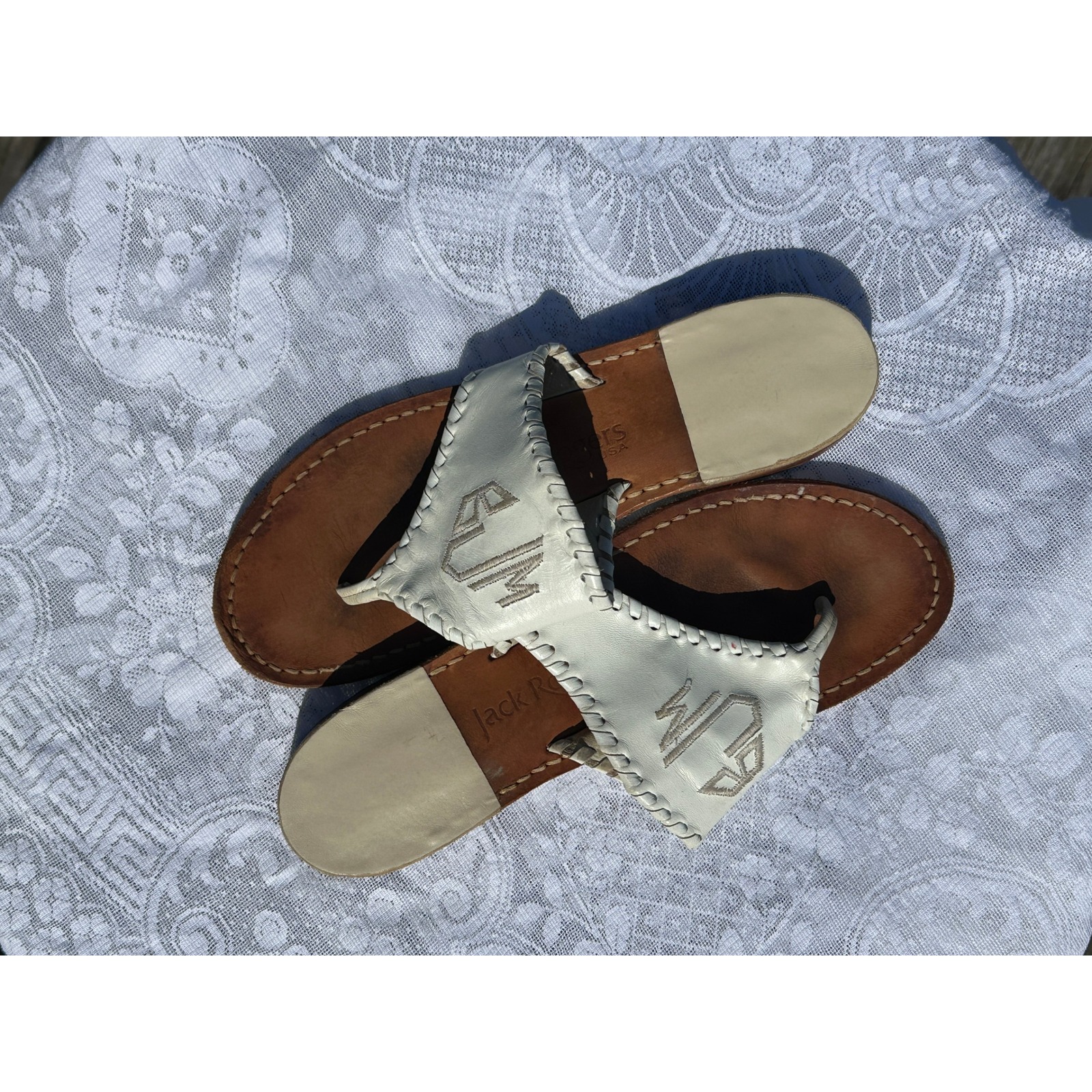 Jack Rogers White Leather Thong Sandals - Luxury Designer Sandals - Size 7M