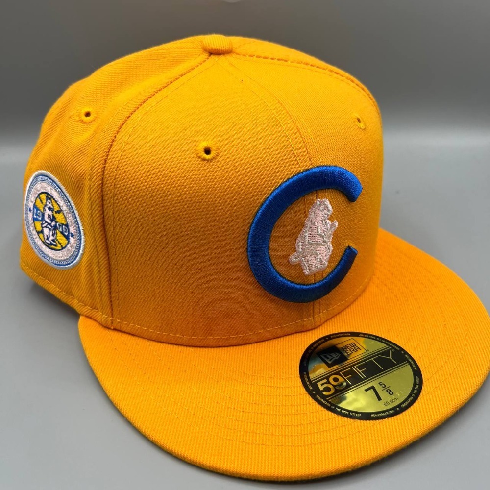 Chicago Cubs Hat Men 7 5/8 Yellow Pink 59Fifty New Era Fitted Cap
