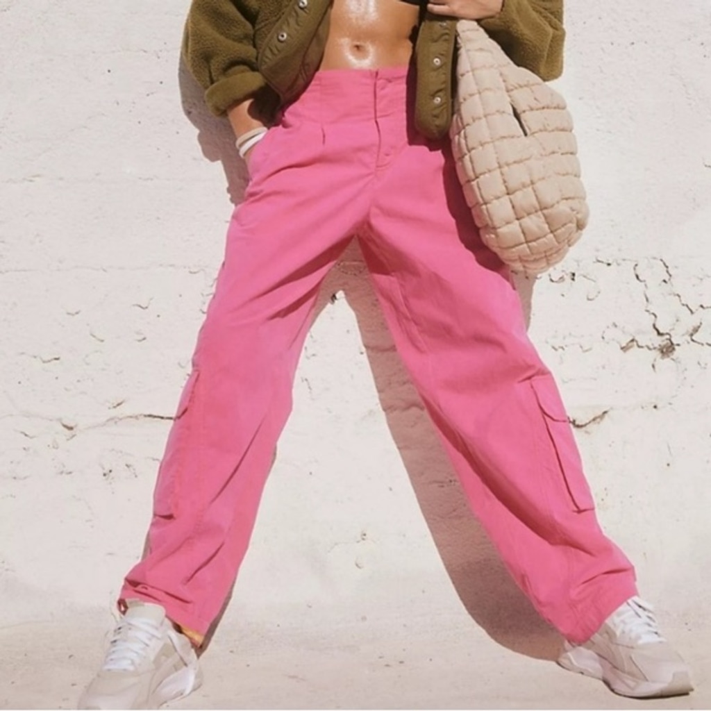Free People FP Movement Women's Mesmerize Me High Rise Cargo Pants Hot Pink XS