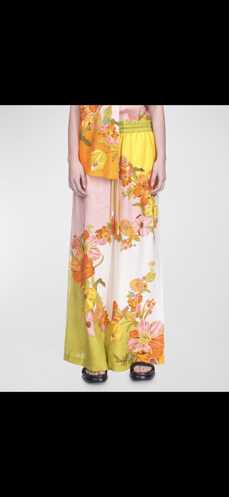 Clearance! ALEMAIS Silas Floral Linen Wide-Leg Pants