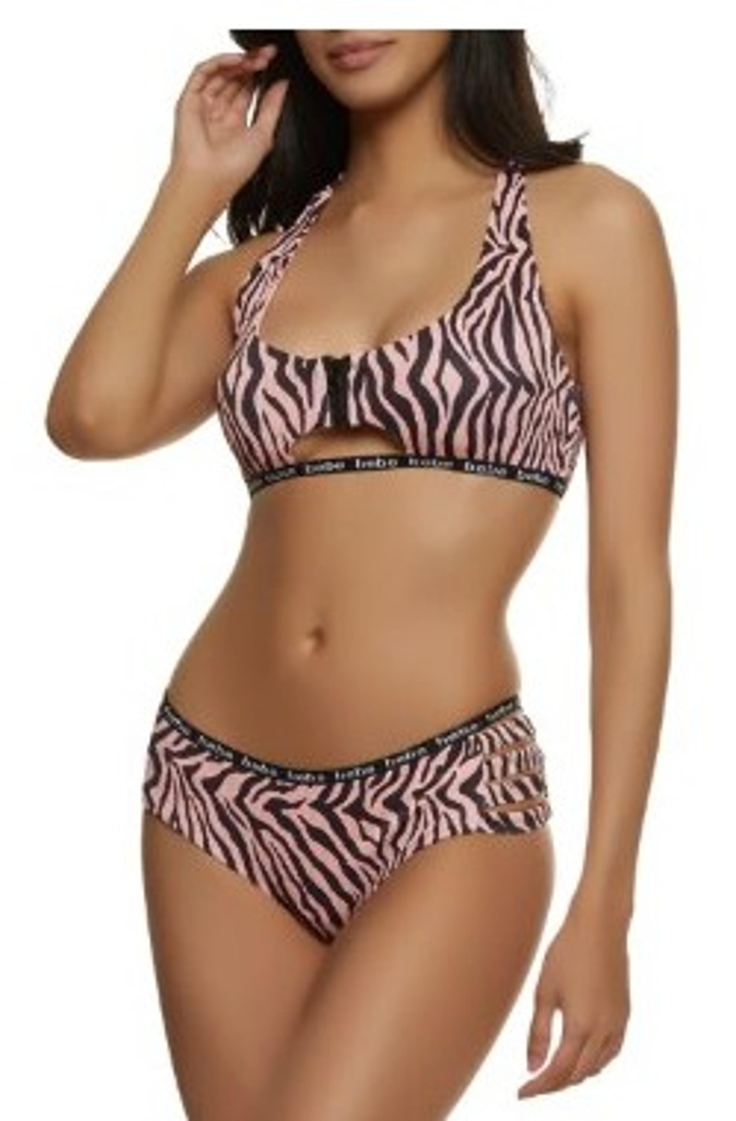 BEBE Zebra Zip Top Bikini Set-Size M