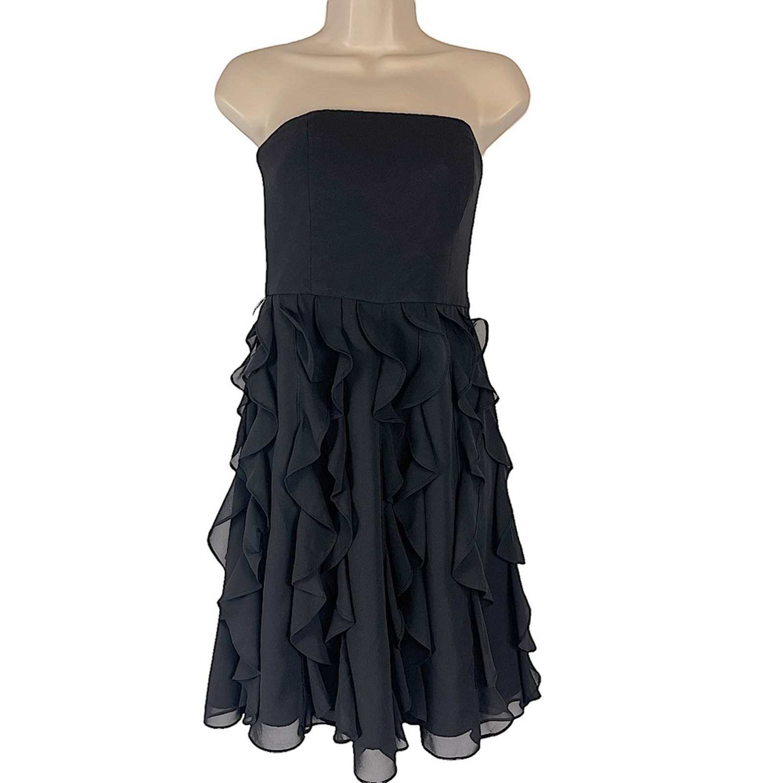 White House Black Market Strapless Ruffle Chiffon Cocktail Dress Black Size 2