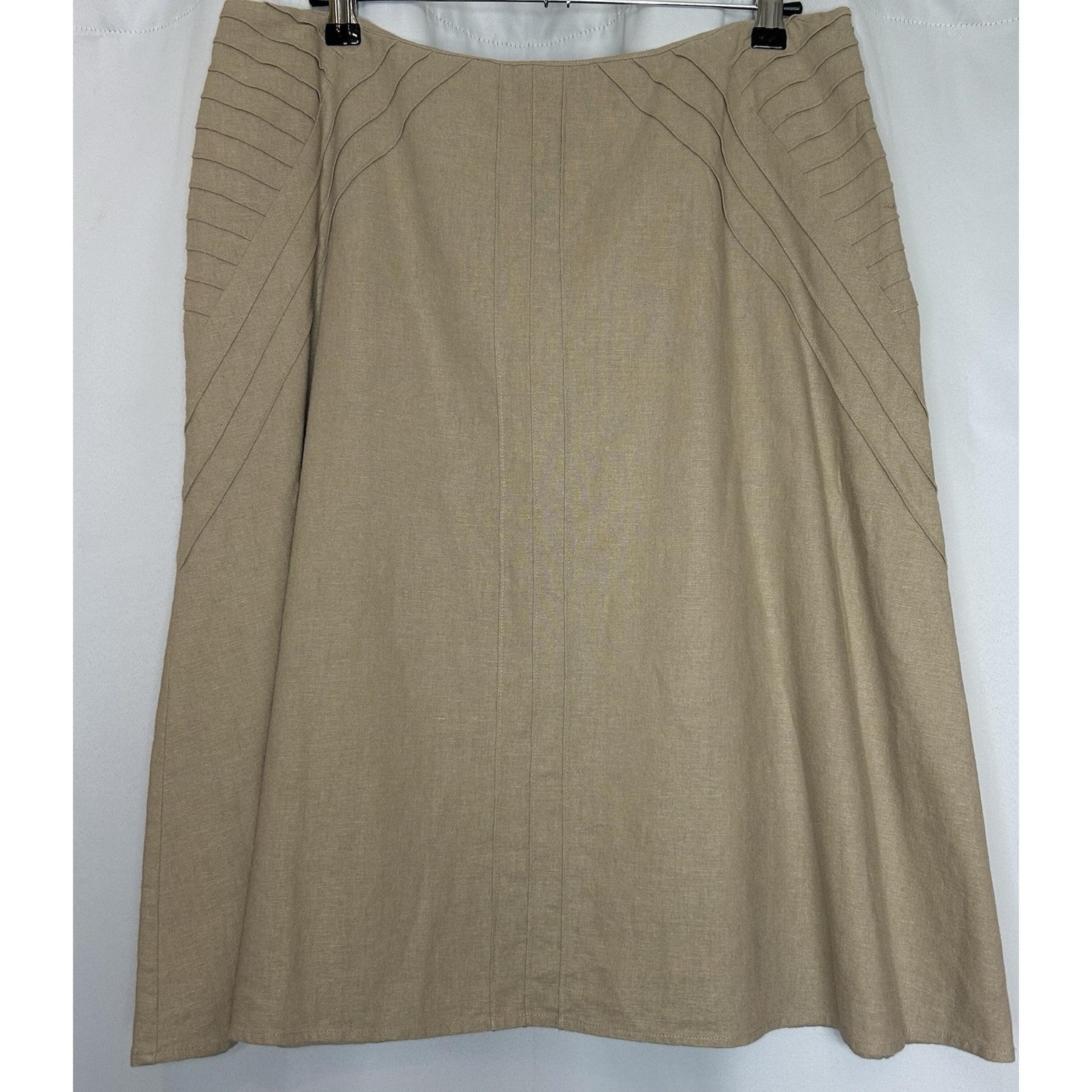 Christopher & Banks Size 10 Natural Beige Lagenlook Linen Blend Midi Skirt Lined