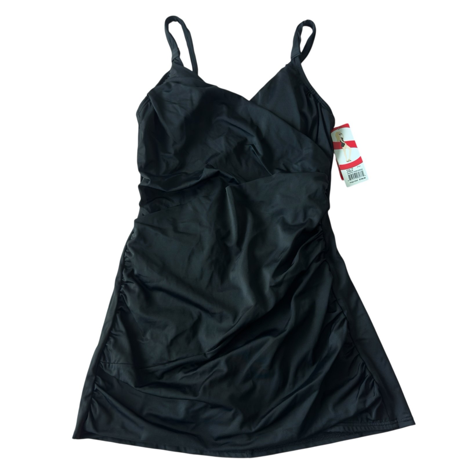 Spanx Draped Ruched Adjustable Straps Slimming Swim Dress Size 12
