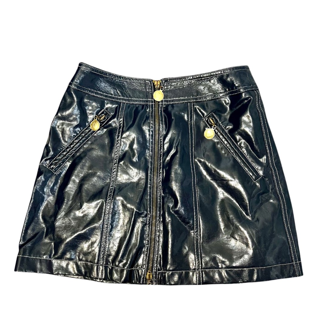 Moschino Zip Front Mini Skirt Navy Faux Leather Made in Italy Designer Size 6