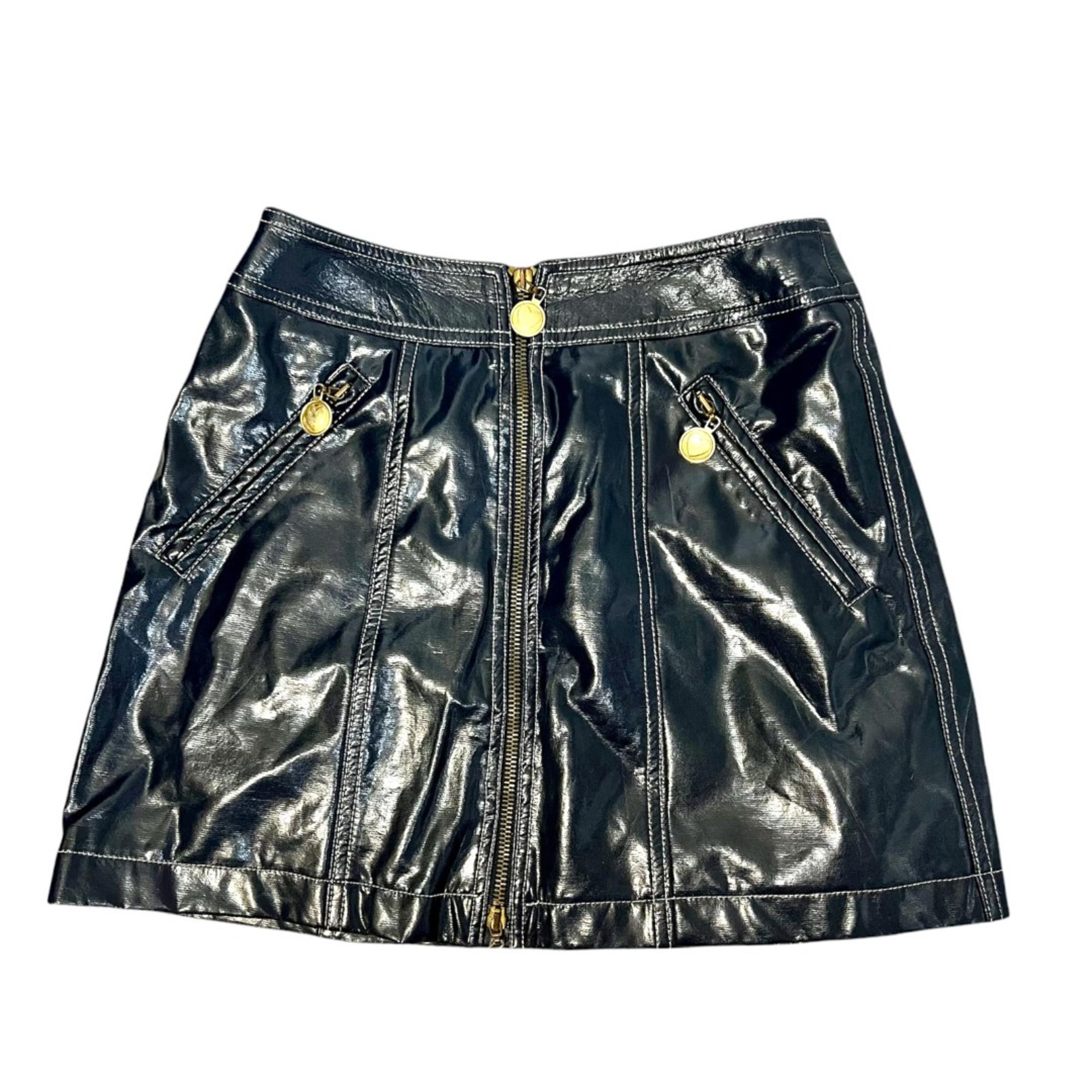 Moschino Zip Front Mini Skirt Navy Faux Leather Made in Italy Designer Size 6