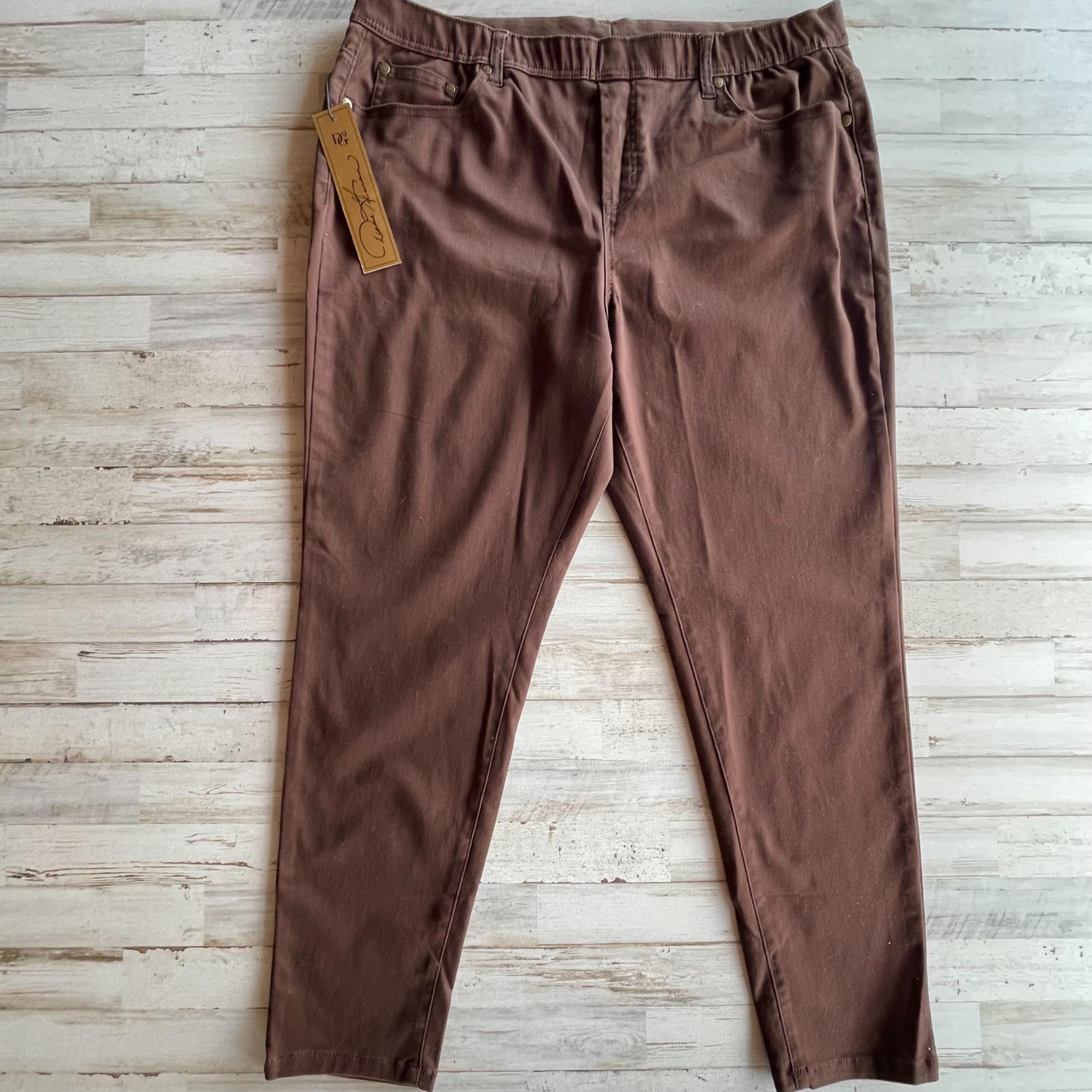 DG2 Diane Gilman Brown Pants Pull On Twill Stretch Pockets SZ 1X C101394