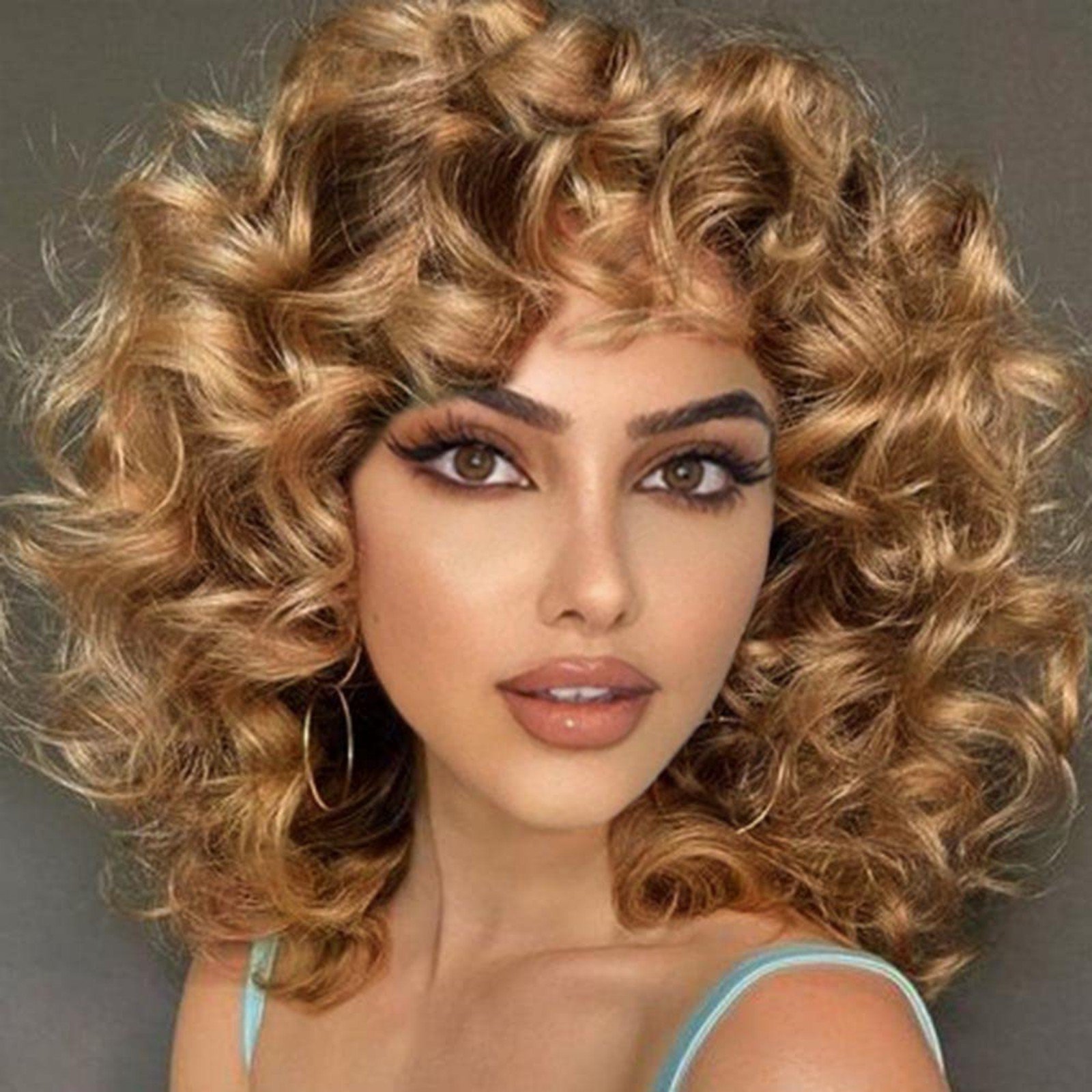 Brown Blonde Curly Big Wig