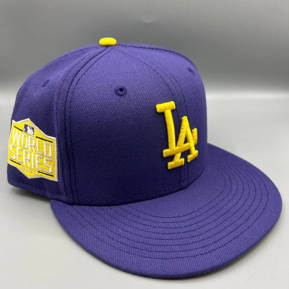 Los Angeles LA Dodgers Hat Men 7 1/2 Purple 59Fifty New Era MLB Fitted Cap