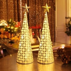 New Set of 2 Lighted Christmas Table Decorations,10 LED Lights with Star