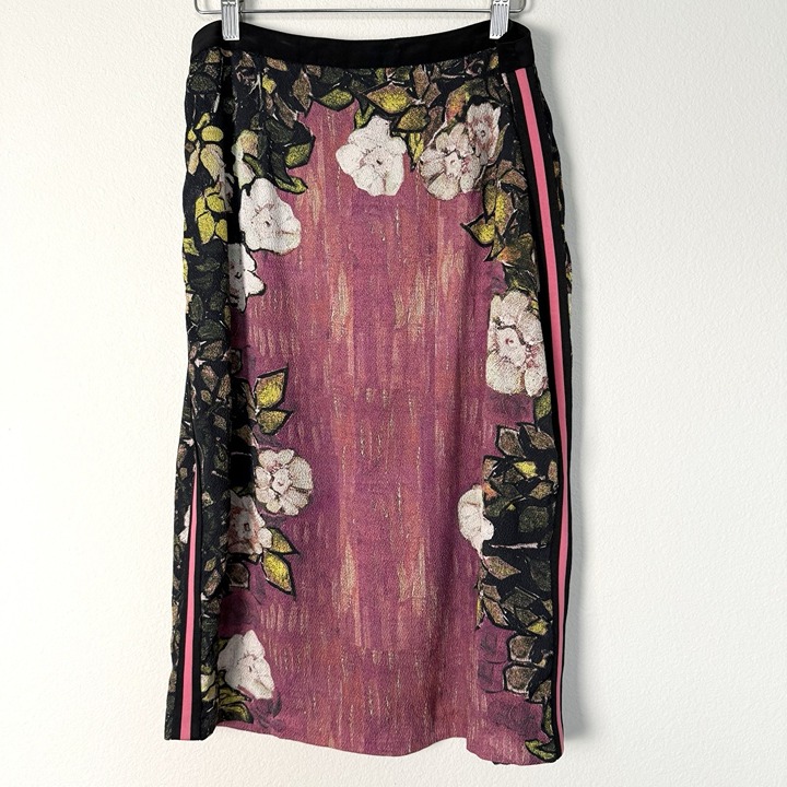 Silk Floral Pencil Skirt Size Medium Romantic Cottagecore Feminine Pink Office