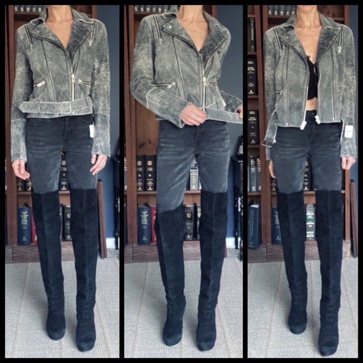 Free People Leather We the Free Romance Was Born Grey Distressed Moto Jacket XS