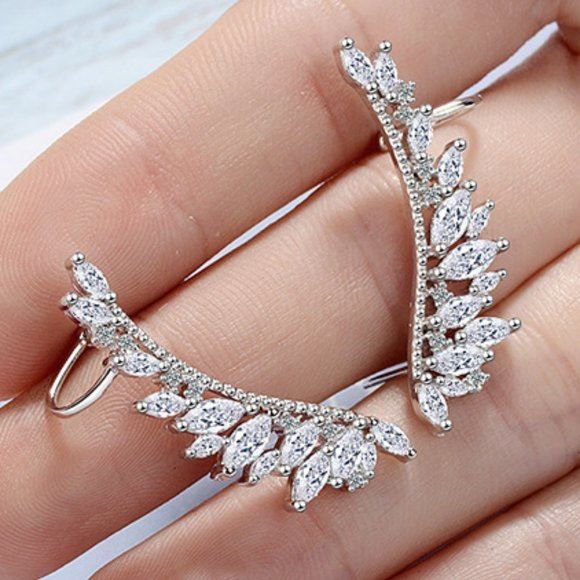 925 Silver Diamond Angel Wing Earrings