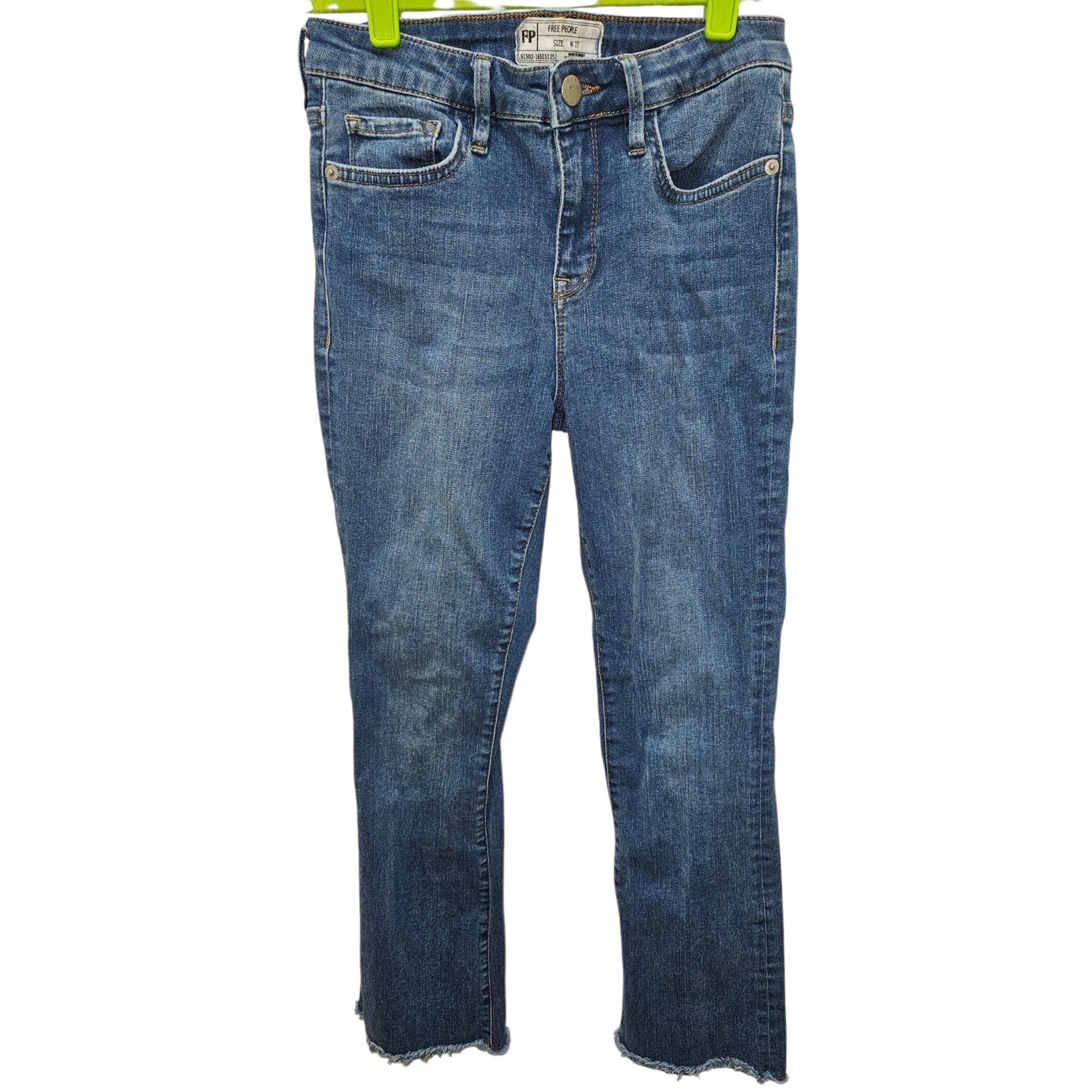 Free People Jeans High Rise Cropped Frayed Hem Denim Blue Wash Women's W27