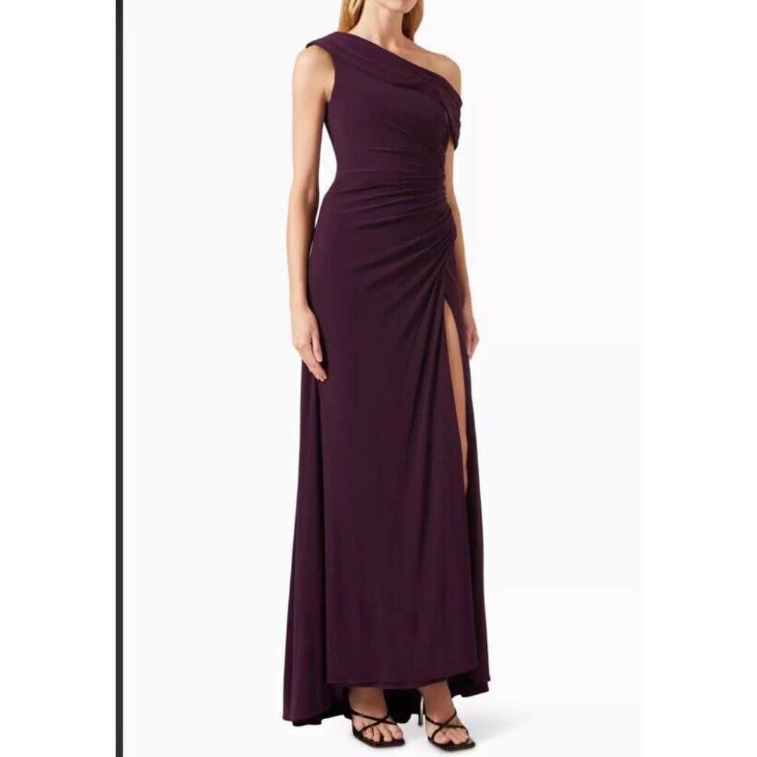 IEENA for MAC DUGGAL Fold Over One Shoulder Gown 26517 Deep Purple Size 16 NWT
