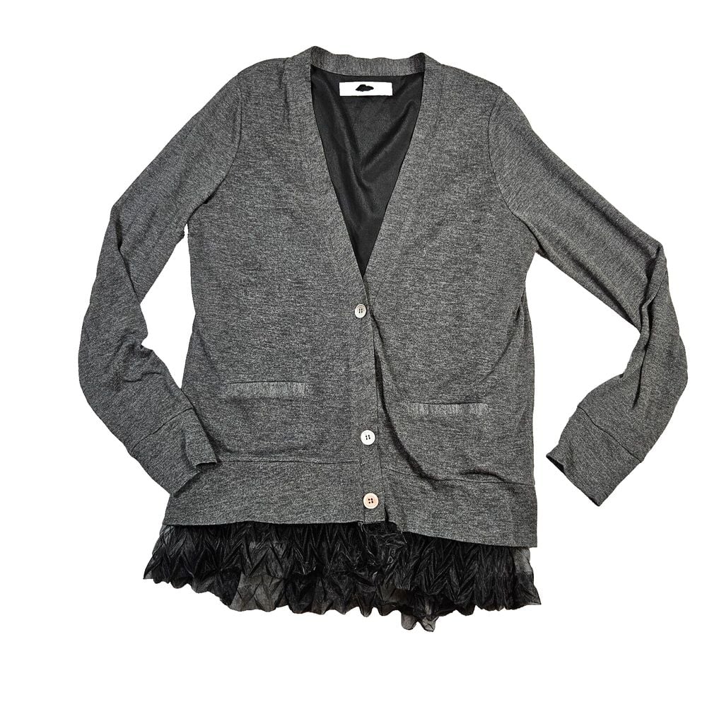 Stella McCartney Women's Gray Tulle Hem Button Up Cardigan Sweater Sz 4