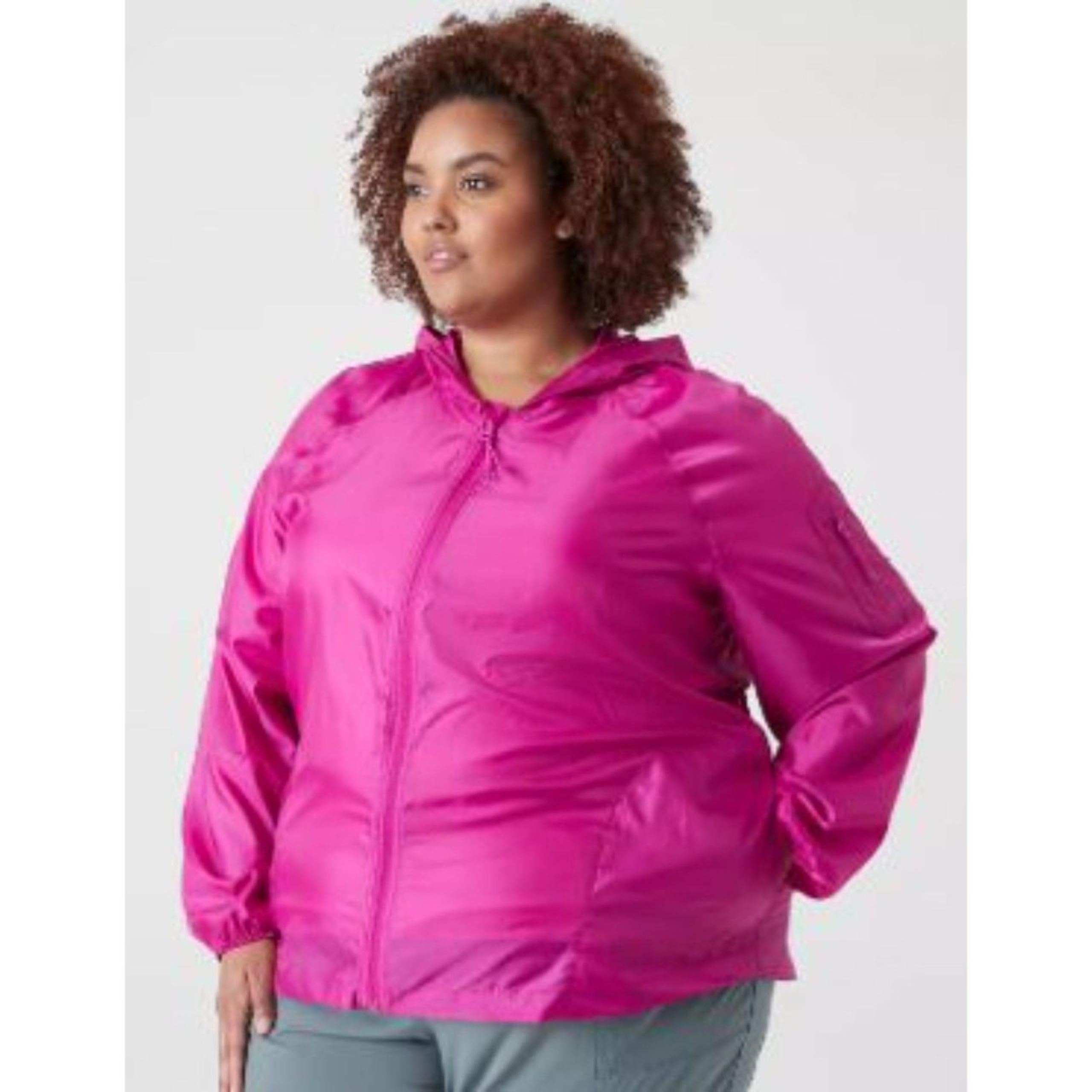 Lands End Plus Size 2X Womens Windbreaker Coat Bright Pink Lightweight Jacket