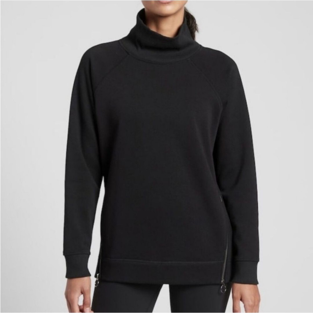 Athleta Black Cozy Karma Side Zip Funnel Neck Top Size Small