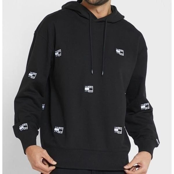 Tommy Jeans Men's Embroidered Drawstring Hoodie Jacket Black Small