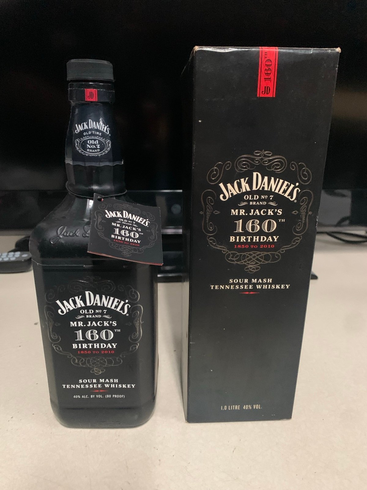 Jack Daniels MR. JACK 160th Bottle , Box, Neck Tag Empty RARE COLLECTABLE Black