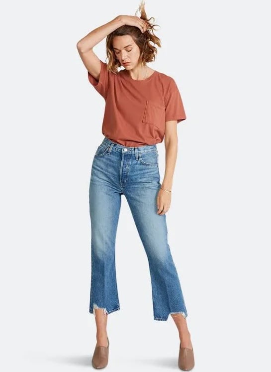 ÉTICA Josie High Waist Raw Hem Flare Jeans in Stone Hill