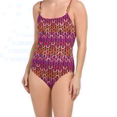 TRINA TURK Echo Chain Print Scoopneck One-piece Swimsuit Pink Orange Multi Geo 8