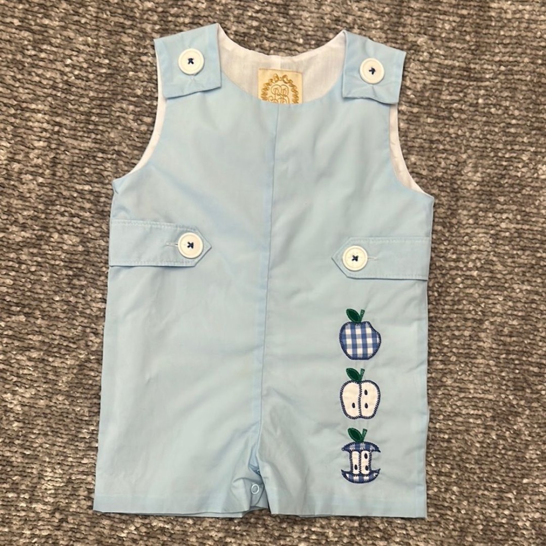 EEUC The Beaufort Bonnet Co. blue apple embroidered jon-jon 12/18months