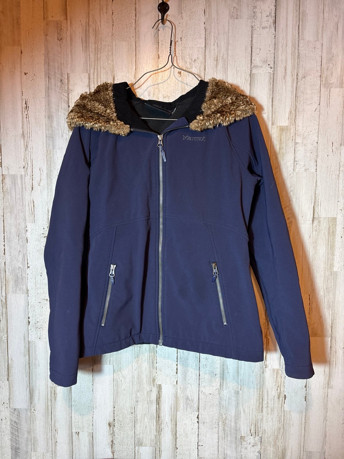 Women's Marmot Navy Blue Fur Hooded Jacket Size Medium