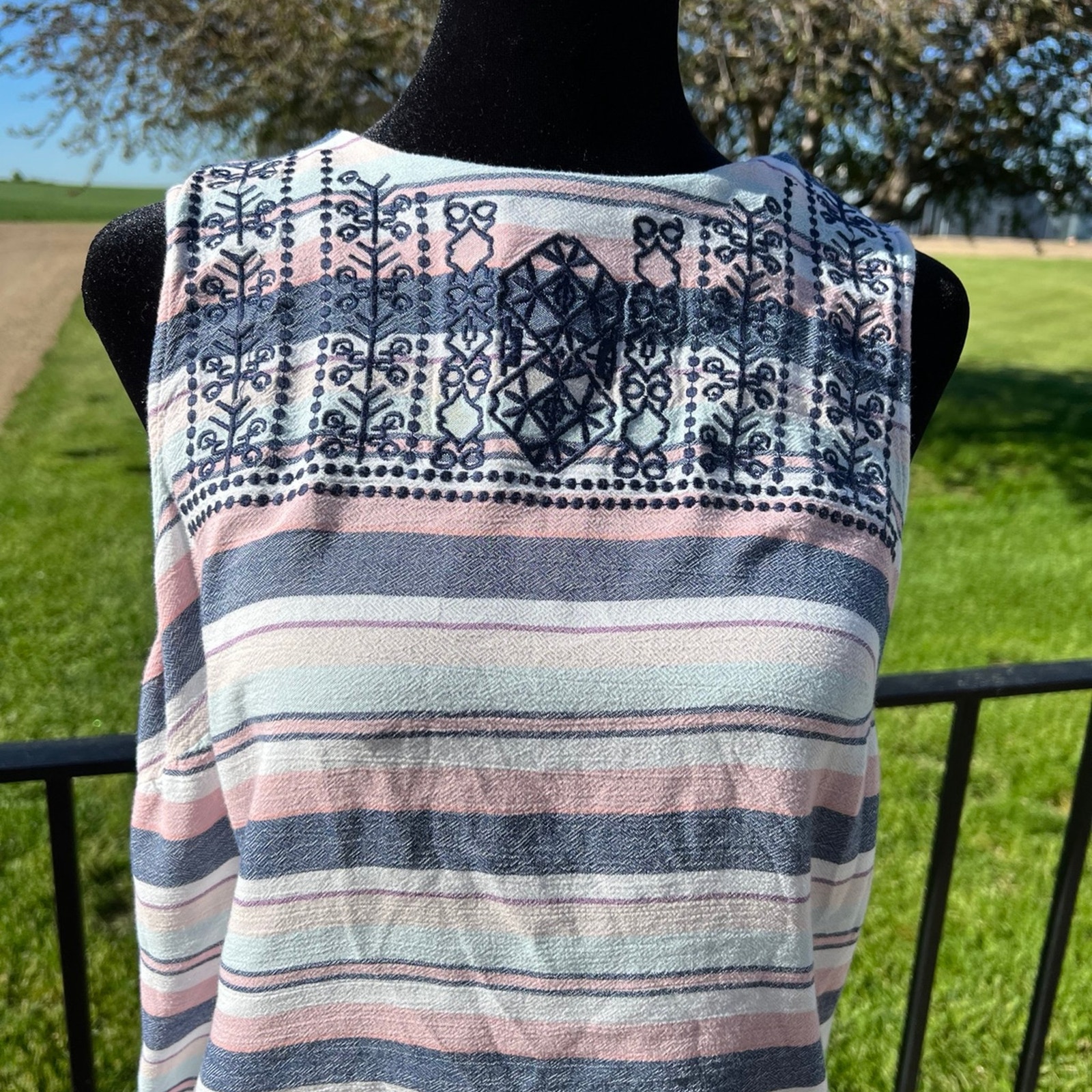 TRIBAL women’s size M stripe tank top with embroidery on neckline