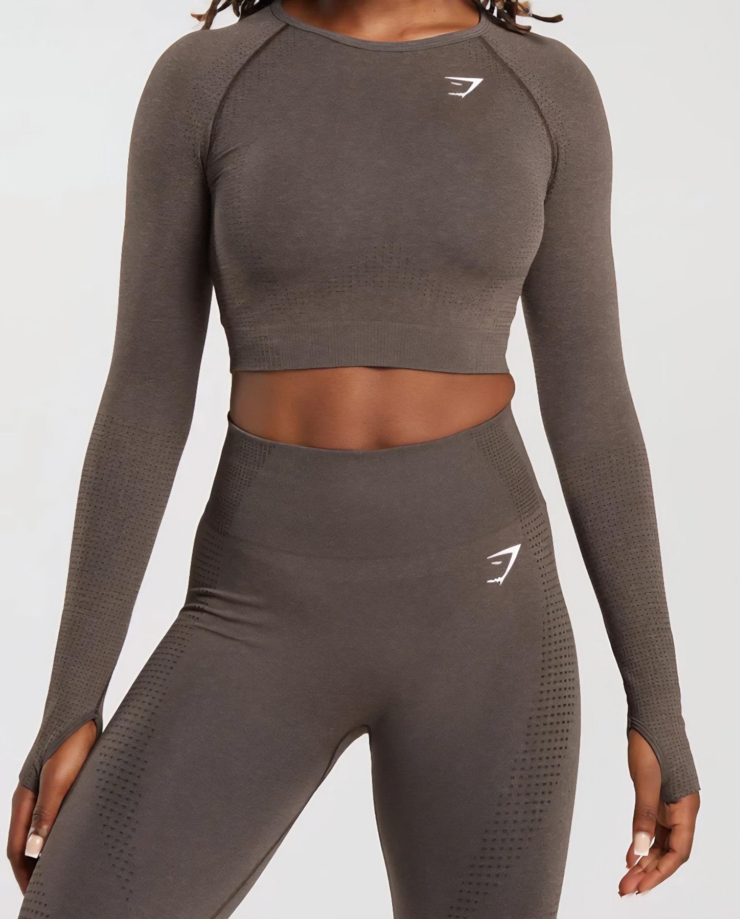 Gymshark Vital Seamless Brown Fitted Long Sleeve Crop Top