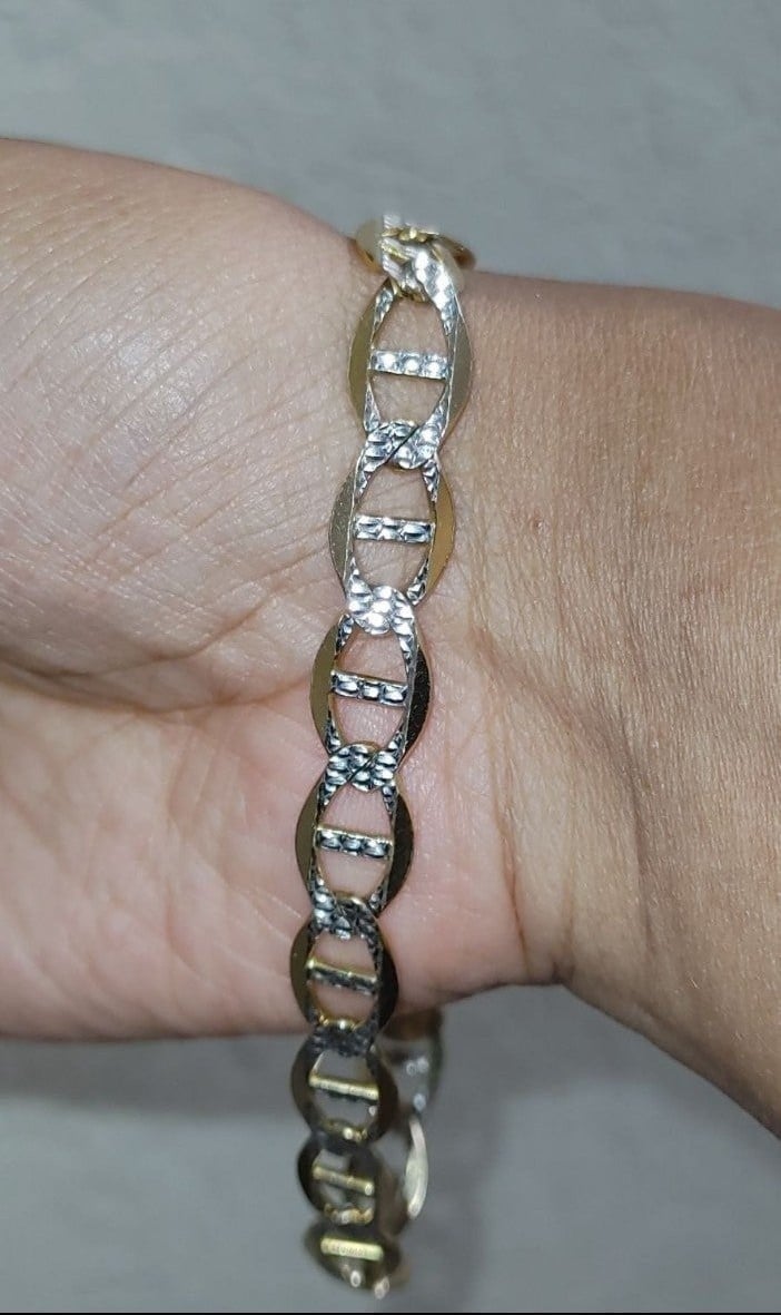 10k Gold Diamond Cut Mariner Link Designer Bracelet 15 Grams