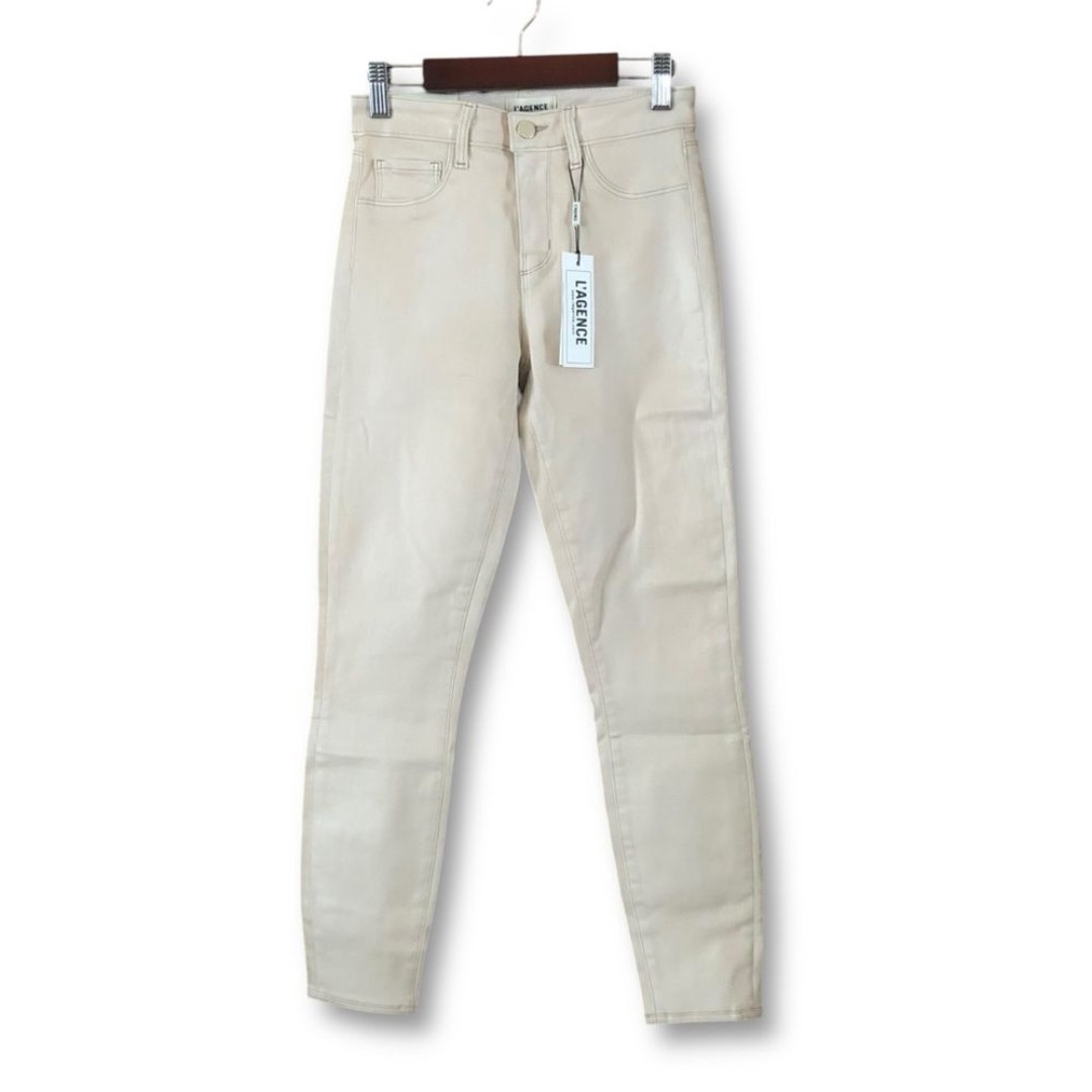 L'Agence Margot Skinny High Rise Oat Mothergoose Contrast Coated NWT Size 24