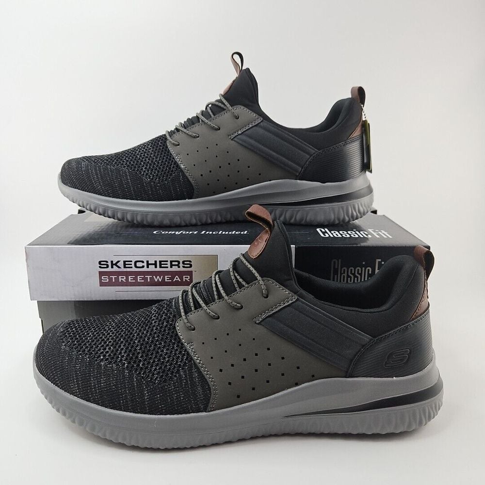 Skechers Delson 3.0 Cicada Shoes Slip On Grey Black Men's Size 13 New