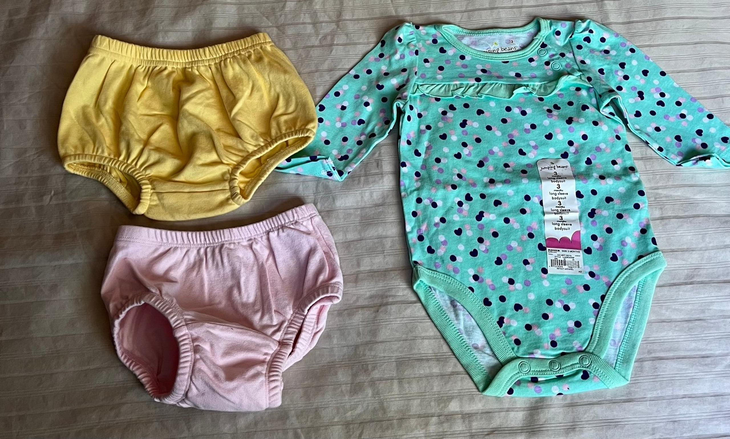 JUMPING BEANS - size 3 months baby girls long sleeve bodysuit/2 pair bloomers