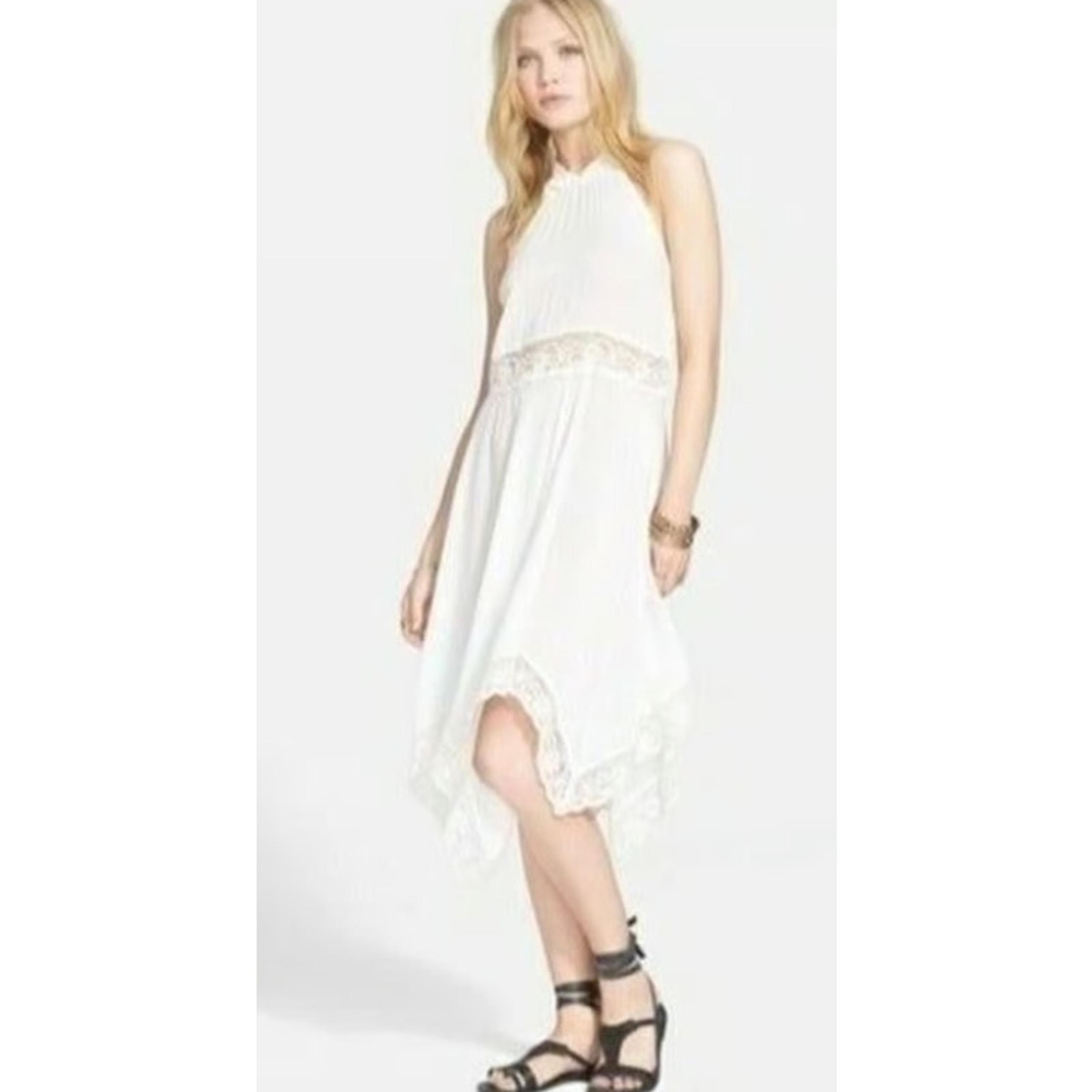 Free People Go Lightly Dress Women's XS White Gauze Handkerchief Sleeveless Midi