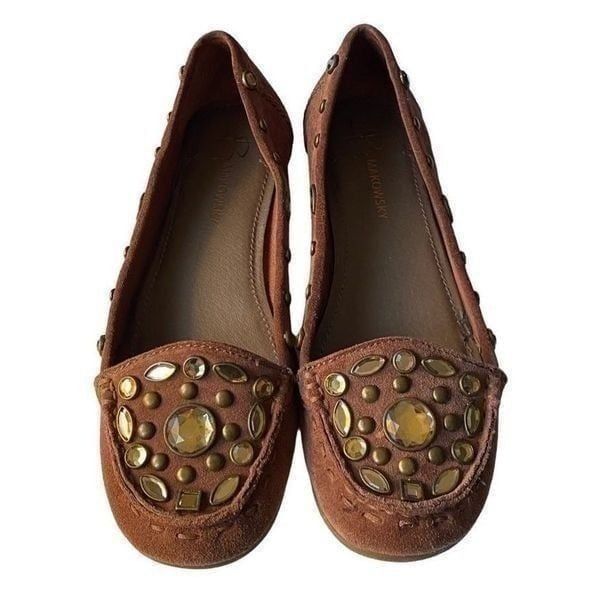 B Makowsky Lynn brown suede studded, embellished bling flats, size 8