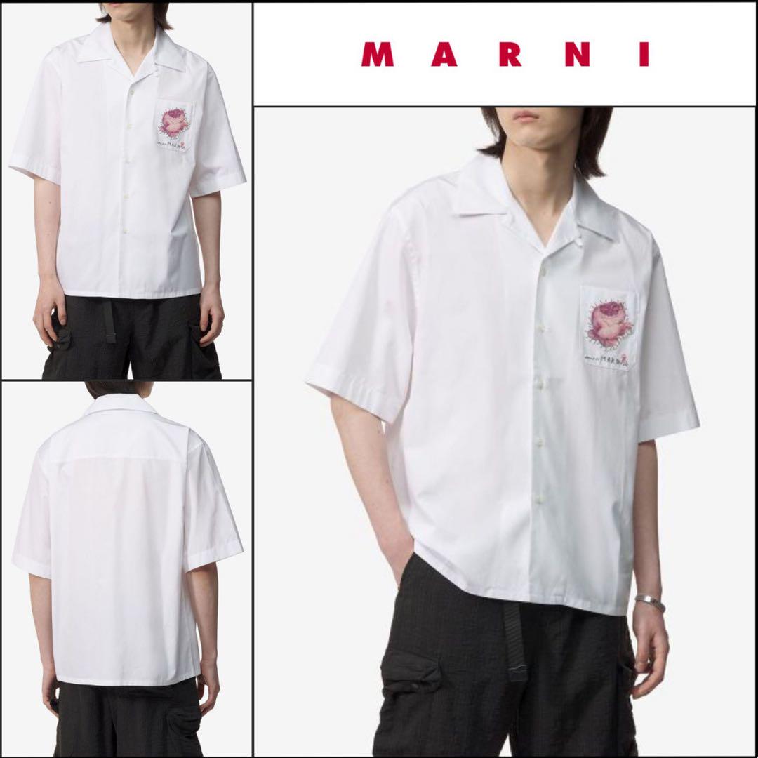 ■MARNI■ Floral embroidery short sleeve shirt Lily White CU MARNI Floral Embroidered Short-Sleeved Shirt, Lily White Other