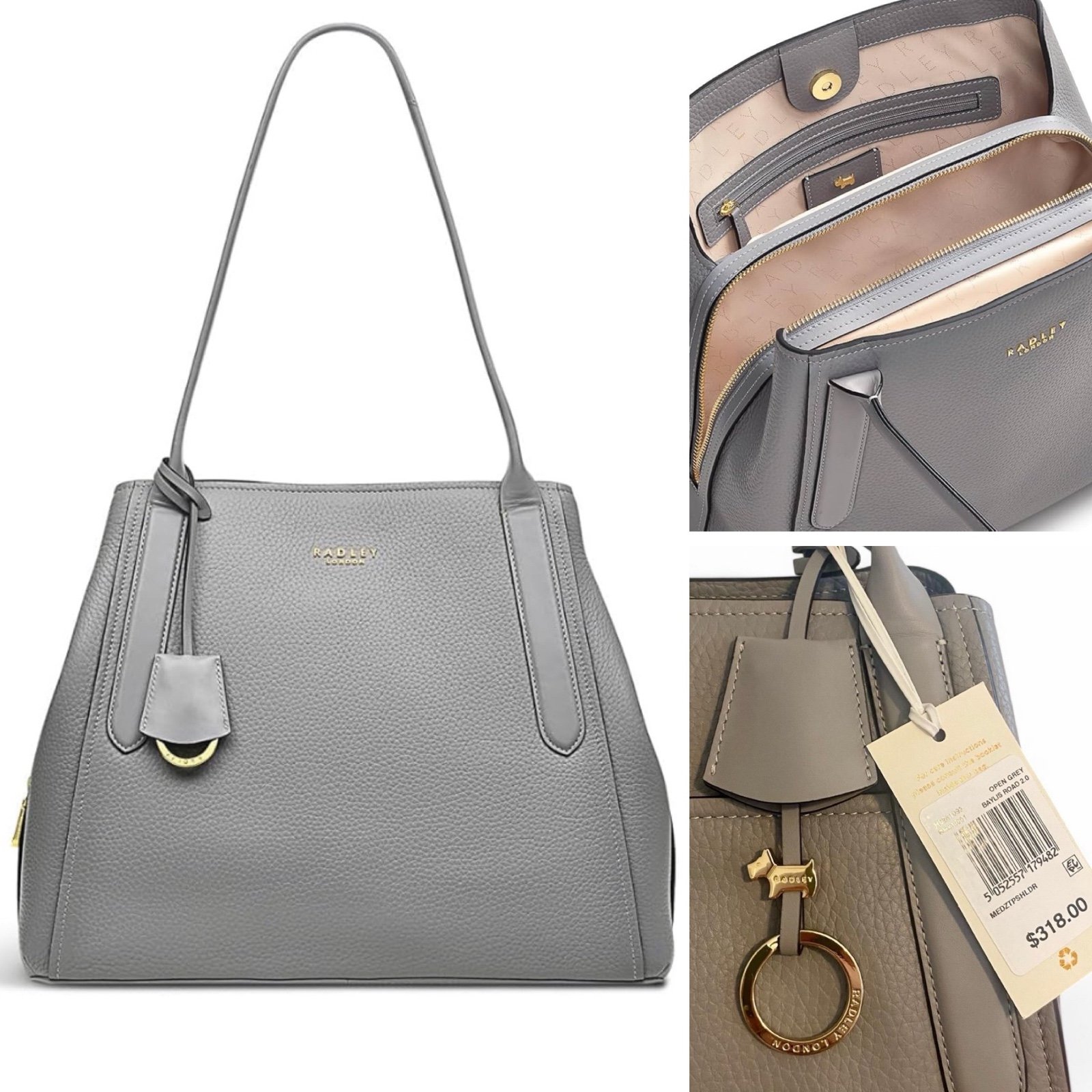Radley London Baylis Road 2.0 shoulder tote bag, NWT, taupe/gray, medium-sized.