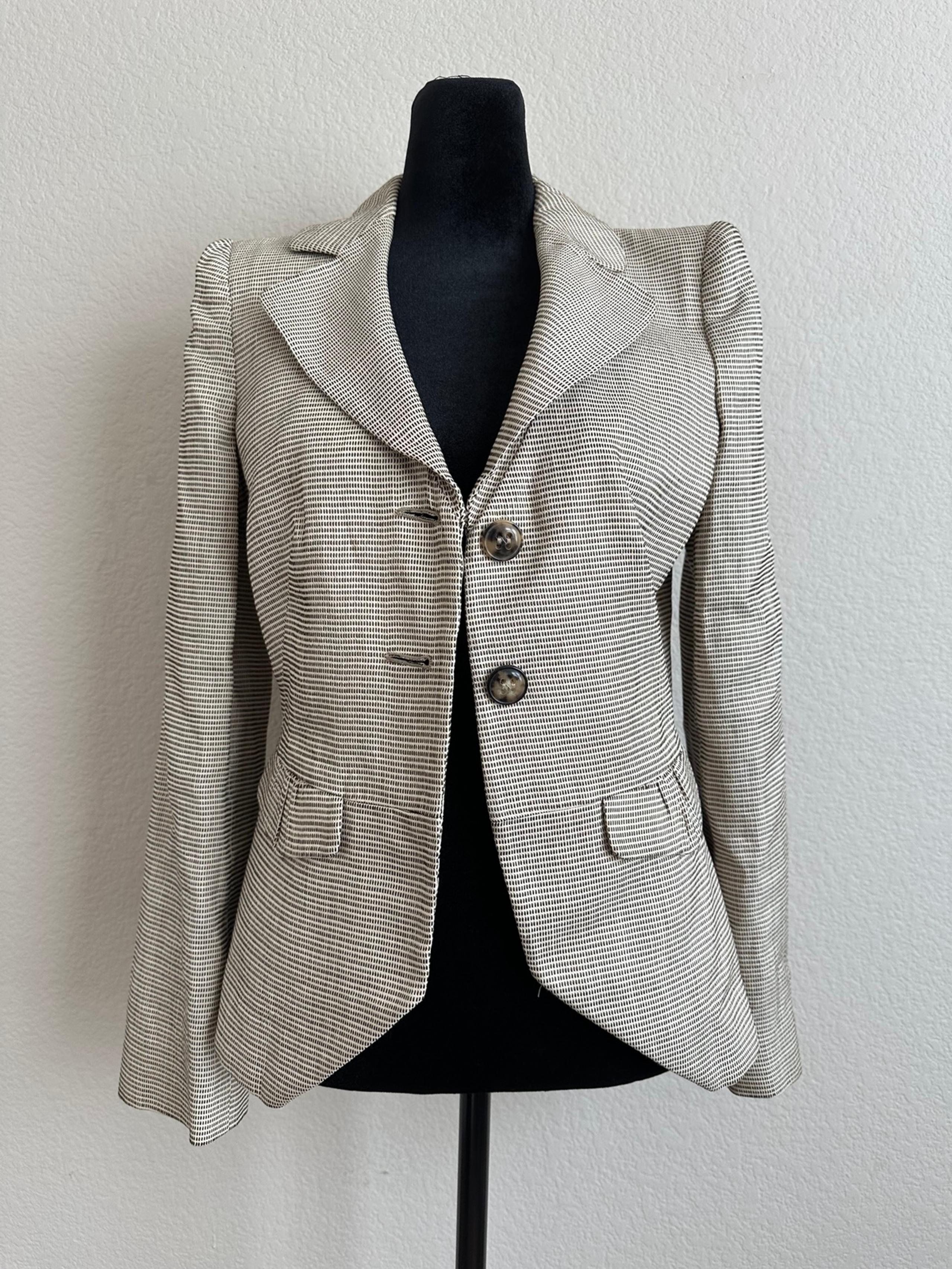 Armani Collezioni Jacket Women 2 Gray, HoundstoothLinen Blazer, Trendy, Italy