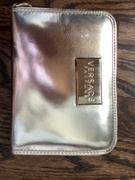 Versace parfumerie gold zip around wallet handbag new