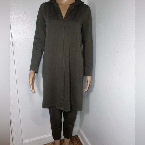 Pure Jill, XS-P oversized 2 piece, long sleeve hooded shacket, matching capri