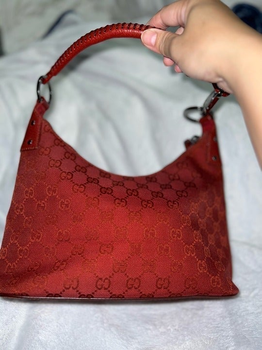 GUCCI Red GG Canvas Hobo