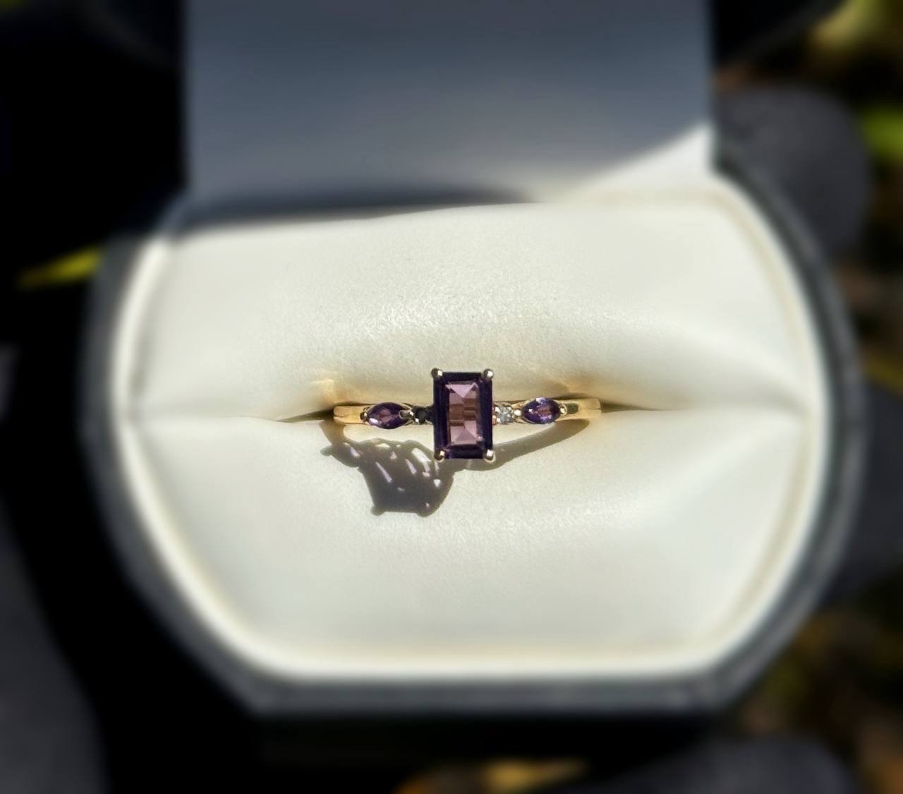 Jewelry 10k solid yellow gold purpurite stones diamonds 0.31CTW ring sz 7.00