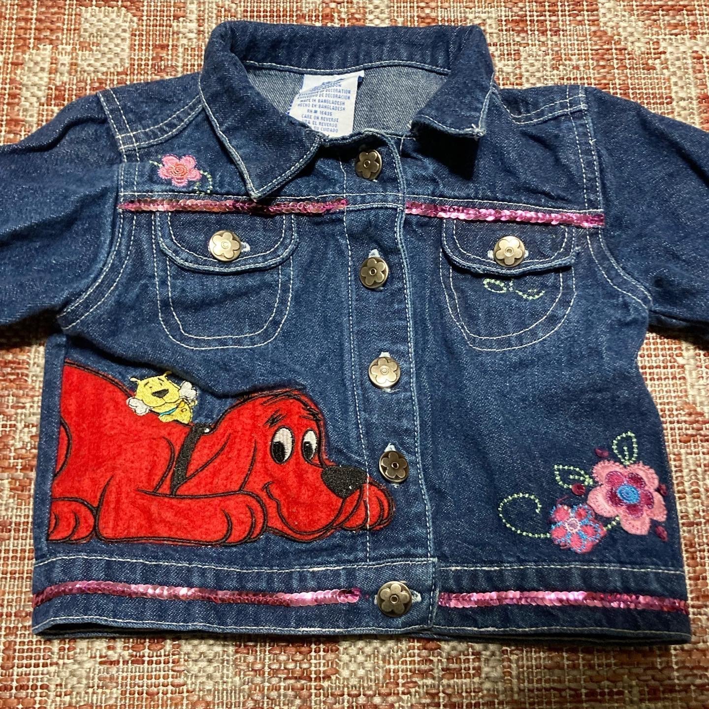 Vintage Clifford The Big Red Dog Denim Jacket Infant Size 12 Months Girl Flower