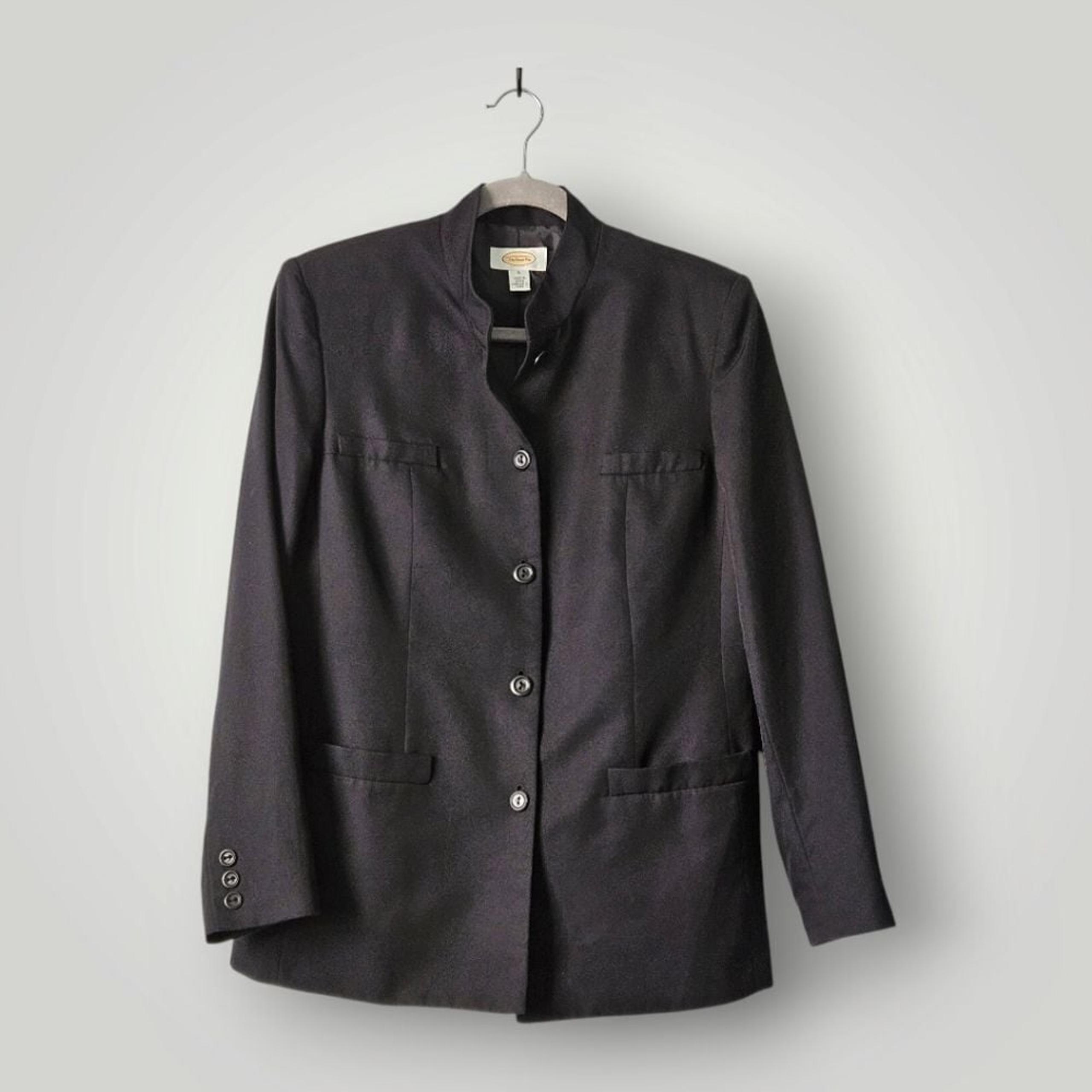 Talbots Blazer Womens 6 Black Silk Blend Structured Mandarin Collar Longline