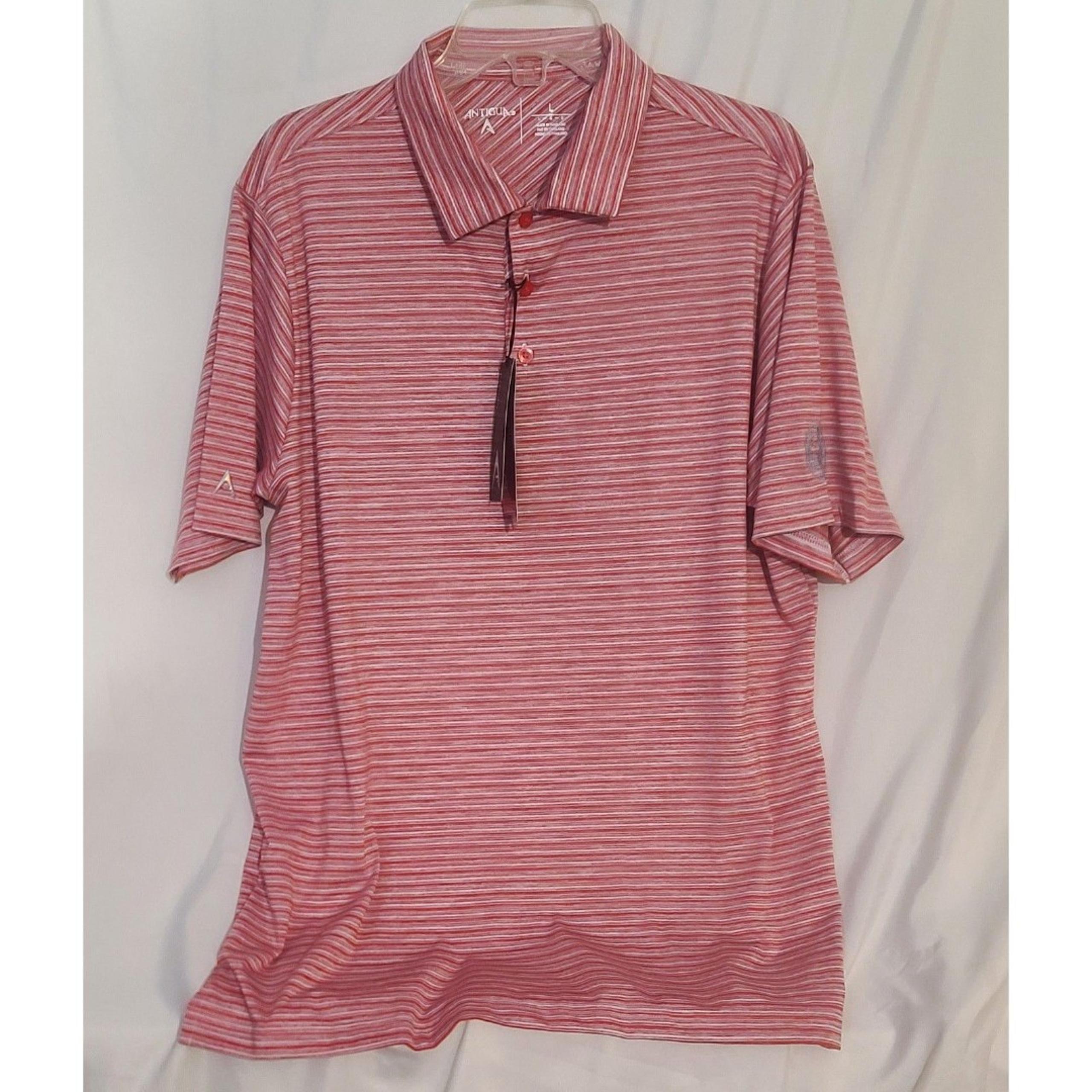 NWT Antigua Men's Large Golf Red Striped Polo Shirt