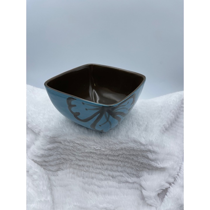 Pier 1 Hibiscus Square Bowl Brown Turquois Salad Soup Discontinued Set of 4