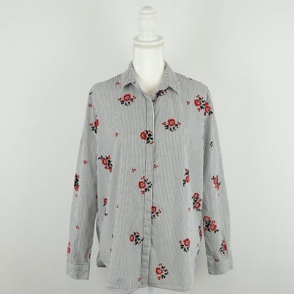 Scotch & Soda Women's Medium Black & White Striped Long Sleeve Button Up Shirt